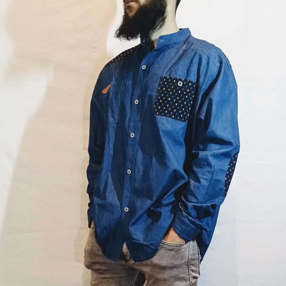 Baodao - Button-Down - Large - Blue, Black